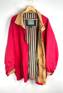 VTG 90s Boat Works Fisherman Chore Coat L Red Stripe Nautical Yacht Sailing Barn - Picture 1 of 16