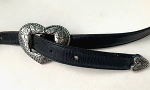 JUSTIN Leder Western Gürtel Silber Herzschnalle Größe 34 Top Grain Rindsleder USA - Bild 1 von 6