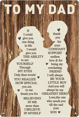 Уникальные подарки для папы от сына, папы день рождения 12 x 8 дюймов металлический жестяной знак сына  - Изображение 1 из 4