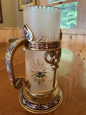 Vela de vidrio Champleve Limoges esmalte oro bronce corte París Francia siglo XIX Foto 1 de 4