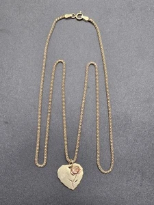 Vintage 9kt Gold Herz Anhänger / Rosenmotiv / vergoldet 925 Silber Kette / UK / 1975 - Bild 1 von 9