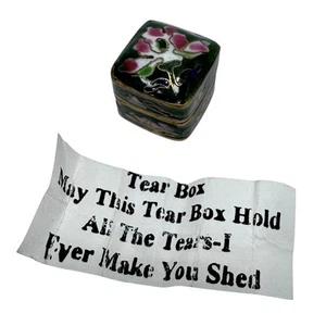 Vintage Miniature Cloisonné Tear Box Floral Enamel Design Pill Trinket 5/8” - Picture 1 of 13
