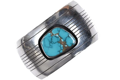 6.375" Vintage Native American sterling/turquoise shadowbox cuff bracelet - Image 1 of 4