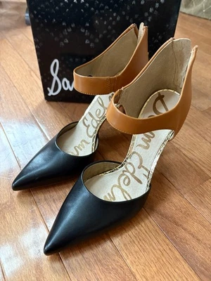 Sam Edelman Women's Della Tan Black Leather Pointed Toe Stiletto Heels Size 6 - Image 1 of 4
