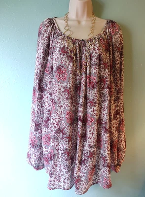 Chaps Talla 3X Top Boho Túnica Campesina Floral Cerradura Festival Plus Camisa para Mujer Foto 1 de 4