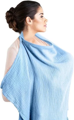 CAPA DE AMAMENTAÇÃO 100% ALGODÃO MUSSELINA, AZUL - Imagem 1 de 4