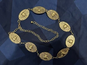 Metall Western Oval Concho Kette Gürtel Stier Design Silberfarben Landhausstil - Bild 1 von 2