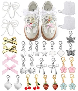 30 Pcs Shoe Charms for Sneakers Junk Charm for Women with Ribbon Lace Shoelac... - Picture 1 of 7