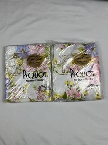Lotto di lenzuola vintage Pequot senza ferro percalle doppia montaggio e piatta rosa floreale NOS - Foto 1 di 12