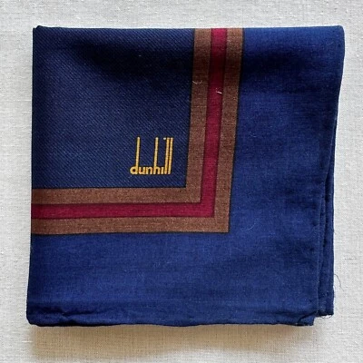 Vintage Handkerchief Navy Blue Plain Cotton Striped Red Border Pocket Square 19" - Image 1 of 3