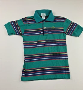 VTG LACOSTE Boys Short Sleeve Polo Size 14 Green Striped Classic Shirt 80s - Picture 1 of 4