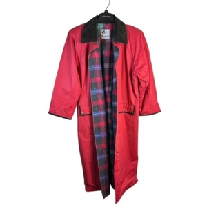Misty Harbor Long Trench Rain Jacket PVC Slicker Womens Size M Red Flannel Lined - Picture 1 of 12