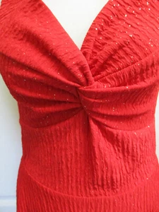 FITS A UK 12-14 WOMENS RED STRETCHY DRESS WITH SILVER SPARKLE HALTERNECK - Picture 1 of 5