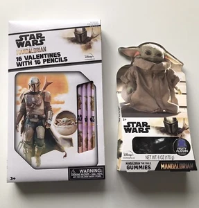 Star Wars The Mandalorian 16 Valentines 16 Pencils Boxset + Box Of Gummies - Picture 1 of 7