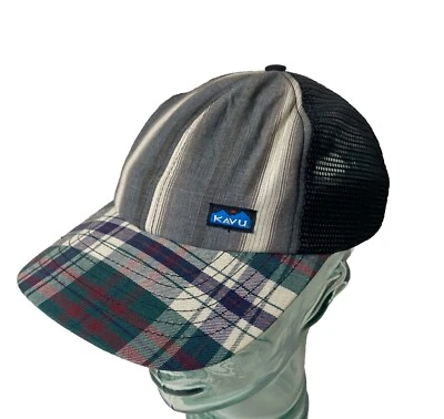 Chapéu caminhoneiro Kavu vintage multicolorido xadrez e malha tamanho único feito nos EUA FALHA*** - Imagem 1 de 4