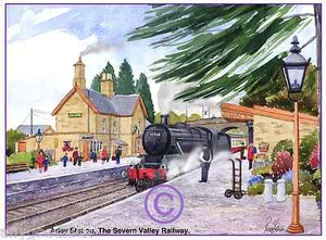 ARLEY SEVERN VALLEY RAILWAY STEAM LOCO WATERCOLOUR ARTISTS PRINT ART CARD 8"x 6" - Picture 1 of 1