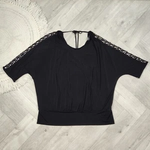 Rock & Republic Size XL Blouse Black 3/4 Sleeve Open Back Tie Studded Sleeves - Picture 1 of 16