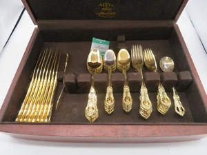 48 Piece Gold Electroplate Washington Forge Princeton Flatware Set Alvin w/Box - Picture 1 of 24
