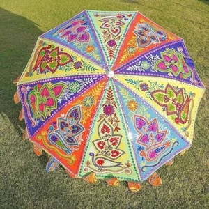 Indian Embroidered Garden Parasol Flower 72" Outdoor Sun Shade Patio Umbrella - Picture 1 of 8