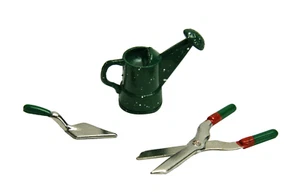 3-tlg. Miniatur Gartenwerkzeug Gießkanne Schere Puppenhaus Wichtelhaus Ki45 - Bild 1 von 1