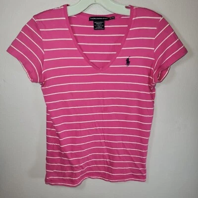 Polo Ralph Lauren Para Mujer XS Rosa Cuello en V Algodón Negro Poni Logo Foto 1 de 4