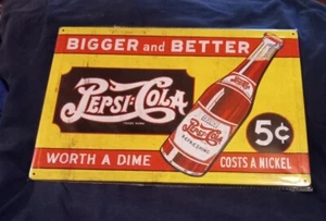 Letrero de metal Pepsi Cola estilo vintage troquelado publicidad acabado envejecido - Imagen 1 de 4