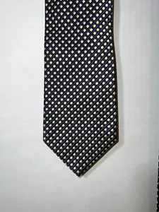 Corbata Hugo Boss Dorada Azul Marino Patrón a Cuadros 100% Seda Hecha en Italia - Imagen 1 de 9