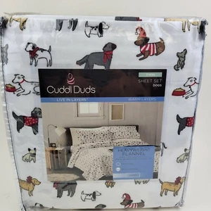 Cuddl Duds Schwer Baumwolle Flanell Multi Hunde Hund Twin Laken Set Neu - Bild 1 von 6