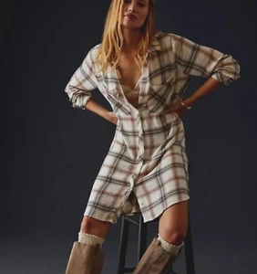 Anthropologie Cloth & Stone Plaid Mini Shirtdress Small $170 NWT - Picture 1 of 4