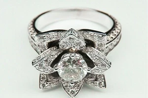 Floral 2.00 Ct Round Cut Off White Treated Diamond Ring 925 Sterling Silver - Picture 1 of 2