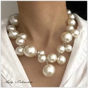 Damen Halskette Perlenkette Große Perlen Surfer Schmuck Perlen Kette verstellbar - Bild 1 von 3