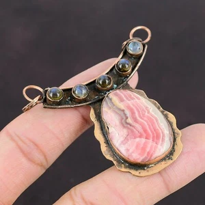 Venta de San Valentín Rodocrosita Piedras Preciosas Labradorita Cumpleaños Boho Colgante Cobre - Imagen 1 de 7