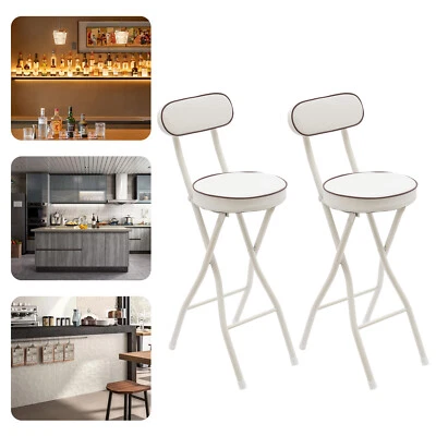 2 Pcs Folding Bar Stool with Backrest Tall Foldable Stool Chair Portable - Image 1 of 4