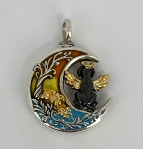 PLATA ESTERLINA Memorial SOPORTE CENIZA Angel Moon MEDALLÓN CREMACIÓN Esmalte COLGANTE * - Imagen 1 de 6