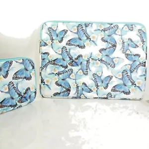 Laptop Sleeve Case Bag For 13-13.3" Laptops+ Accessory Pouch. BLUE BUTTERFLIES - Picture 1 of 4