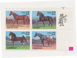 Estampillas de caballos de Estados Unidos Scott # 2155-2158 MNH bloque de 4 cremallera - Imagen 1 de 2