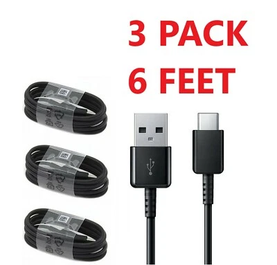 3x 6FT Type C Cable Fast Charging Cord For Samsung Galaxy A11 A21 A51 A71 BLACK - Image 1 of 2