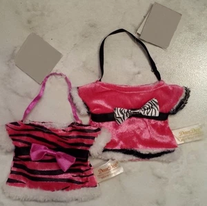 Set Of 2 Dan Dee Pink Black White Small Dress Shaped Gift Bags Purses With Bows - Picture 1 of 6