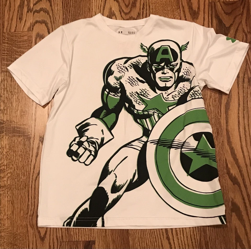 EUC Boy's YLG Under Armour Marvel Avengers Captain America Sports T-Shirt Top - Image 1 of 1