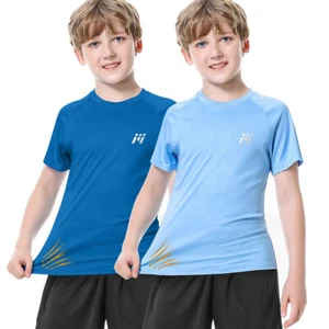 2X Boy's UPF 50+ Sun Protection Shirt Short Sleeve Rash Guard Swim Shirts Youth - Picture 1 of 15