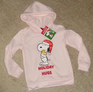 Peanuts Snoopy Girls Christmas Sweatshirt Hoodie Pink Holiday Hugs Size 6X New - Picture 1 of 3