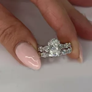 Set Anello di Fidanzamento Taglio Ovale 4,15 Ct IGI GIA Creato Lab Diamante Oro Bianco 14k - Foto 1 di 9