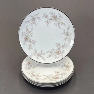 Set of 4 Noritake Arlene 5802 Salad Plates 8.25" Floral Platinum Trim - Picture 1 of 4