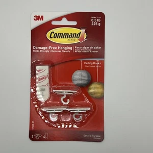 Command Ceiling Hooks Damage Free Hanging 3 Plastic Hooks 4 Foam Strips, 1 Pack - Picture 1 of 1
