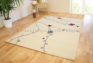 SMALL- LARGE CREAM MODERN FLORAL PETAL NON-SHED GOOD QUALITY SOFT SALE PRICE RUG - Picture 1 of 2
