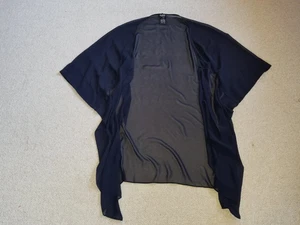 Womens Topper-SLNY SL FASHIONS NEW YORK-navy silky sheer open tunic ss-L/XL - Picture 1 of 4