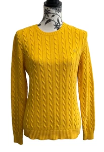 LAUREN Ralph Lauren cable knit yellow sweater size M green label - Picture 1 of 13