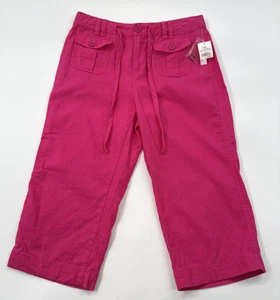 Pantalone donna Cato Capri 8 rosa lino dritto ritagliato elasticizzato tasche viaggio NUOVO - Foto 1 di 9