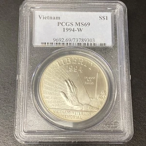 1994 W - PCGS MS69 - Vietnam Silver Commemorative One Dollar S$1 Coin - Picture 1 of 4