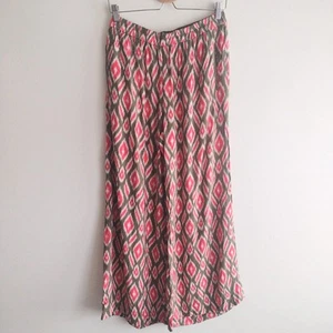 Anthropologie Lilka Wide-Leg Printed Pants M Red Olive Green Boho Ikat Casual - Picture 1 of 11